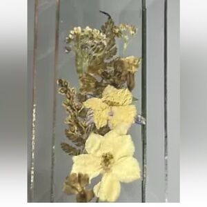 Vintage Dried Pressed Flower Glass Frame Window Suncatcher Boho Country Cottage
